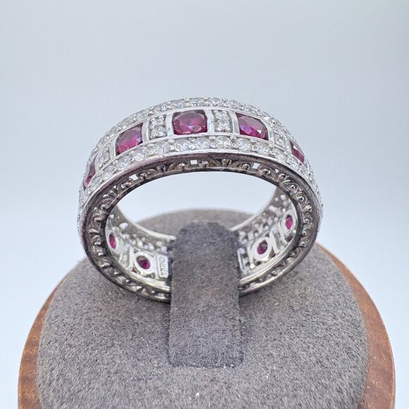 VTG Sterling Silver 925 Red & White Cubic Zirconia Statement Ring Size 10.5 - Picture 3 of 9